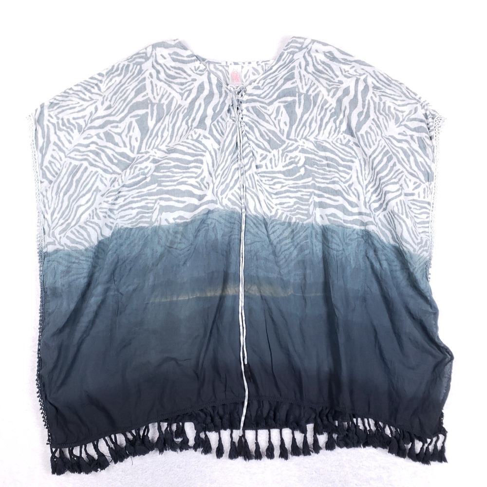 2chillies Swim Kaftan Top Womens M Zebra Ombre Tassel Cover Up Boho Beach